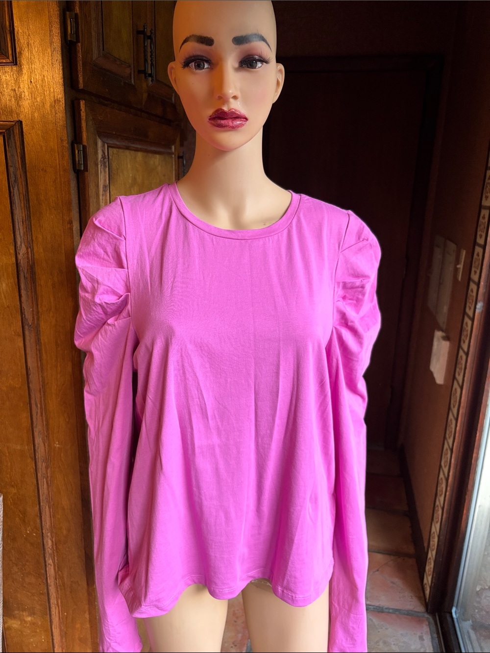 REBECCA MINKOFF women’s Bubble Sleeve Crewneck Top - Pink